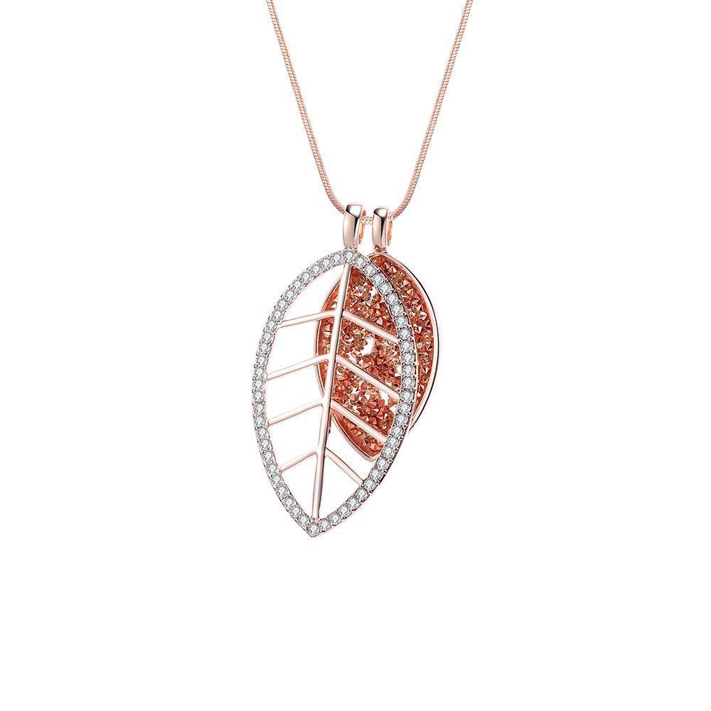 [Australia] - Ouran Leaf Pendant Necklace for Women, Hypoallergenic Silver Plated and Rose Gold Snake Bone Chain Charm Pendants with Crystal 