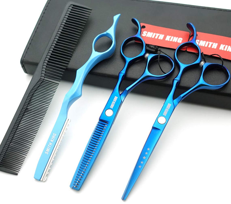 [Australia] - 6.0 inch hair scissors set hair cutting scissors & thinning scissors with razor&comb in 1 set (Blue) 