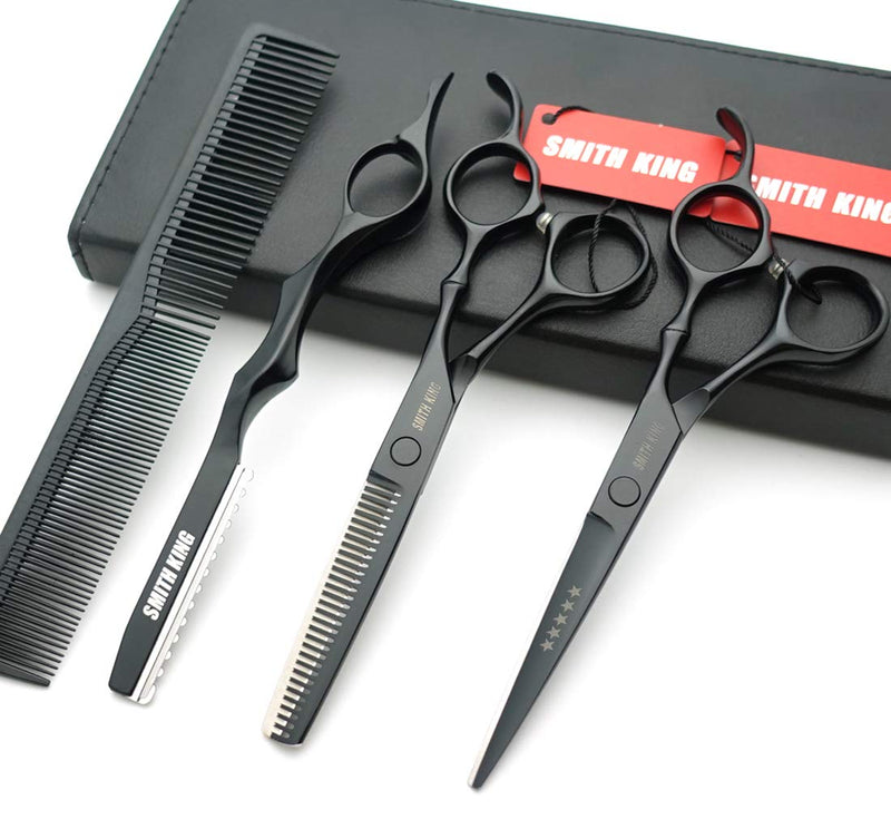 [Australia] - 6.0 inch hair scissors set hair cutting scissors & thinning scissors with razor&comb in 1 set (Black) 