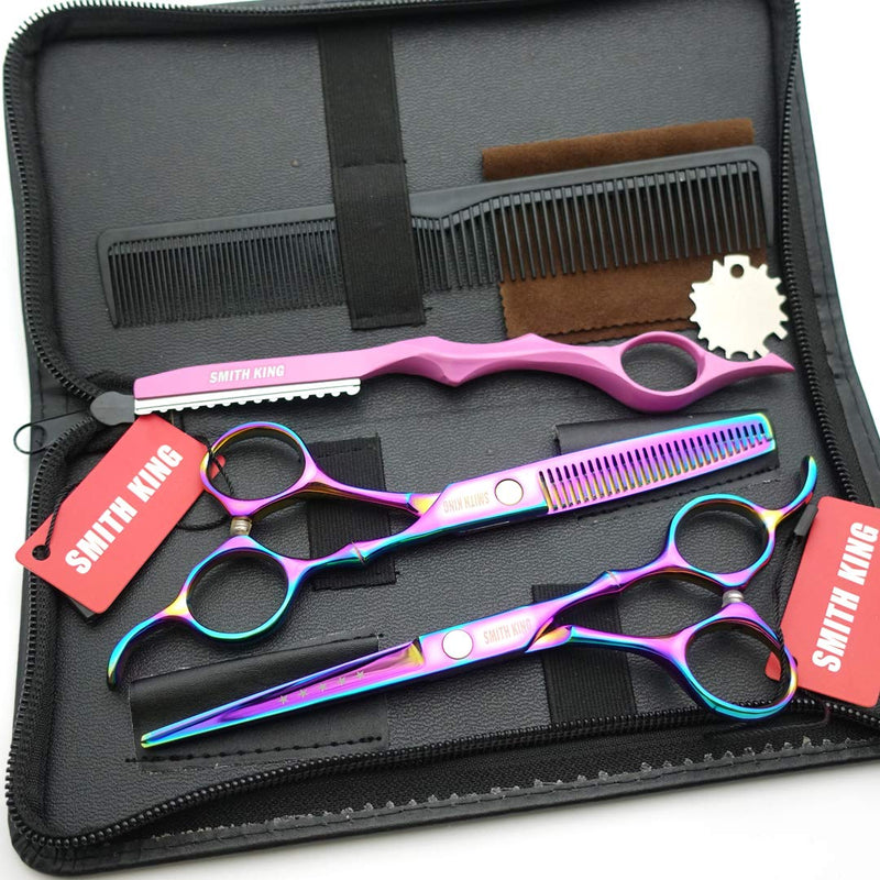 [Australia] - 6.0 inch hair scissors set hair cutting scissors & thinning scissors with razor&comb in 1 set (Rainbow) 