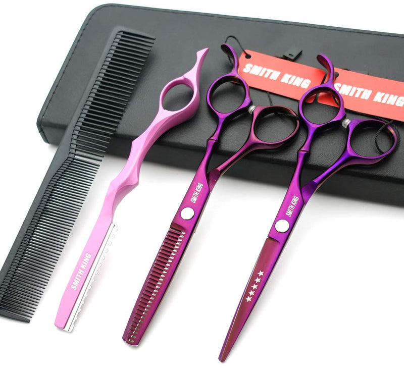 [Australia] - 6.0 inch hair scissors set hair cutting scissors & thinning scissors with razor&comb in 1 set (Violet) 
