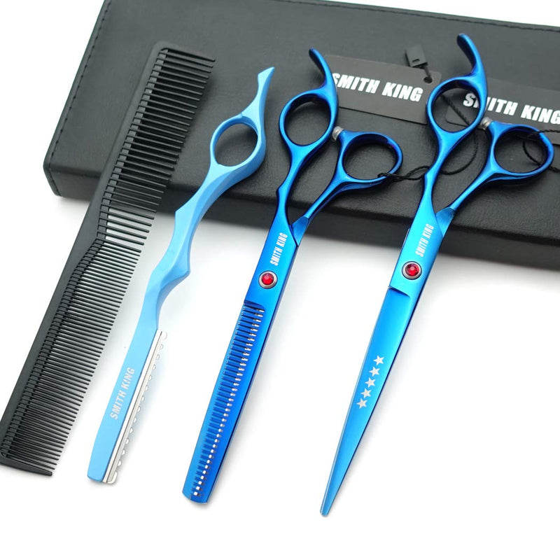 [Australia] - 7.0 inch hair scissors set Hair cutting scissors & thinning scissors with razor combs in 1 set (Blue) 