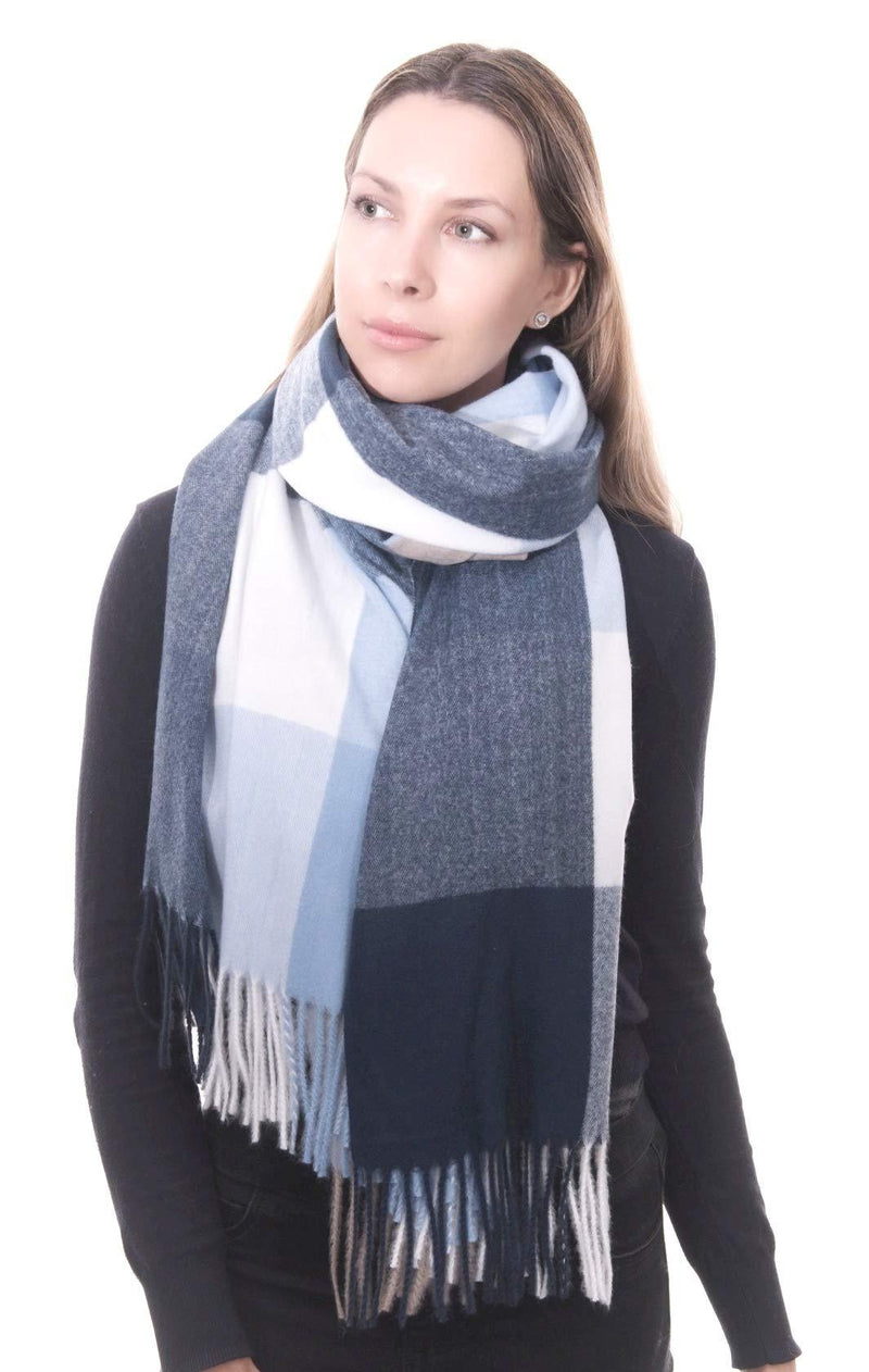 [Australia] - Check Shawl Cosy Poncho Cape Wrap Soft Scarf Pashmina Blue Grey White check Gift Packaged, CR1933-1 