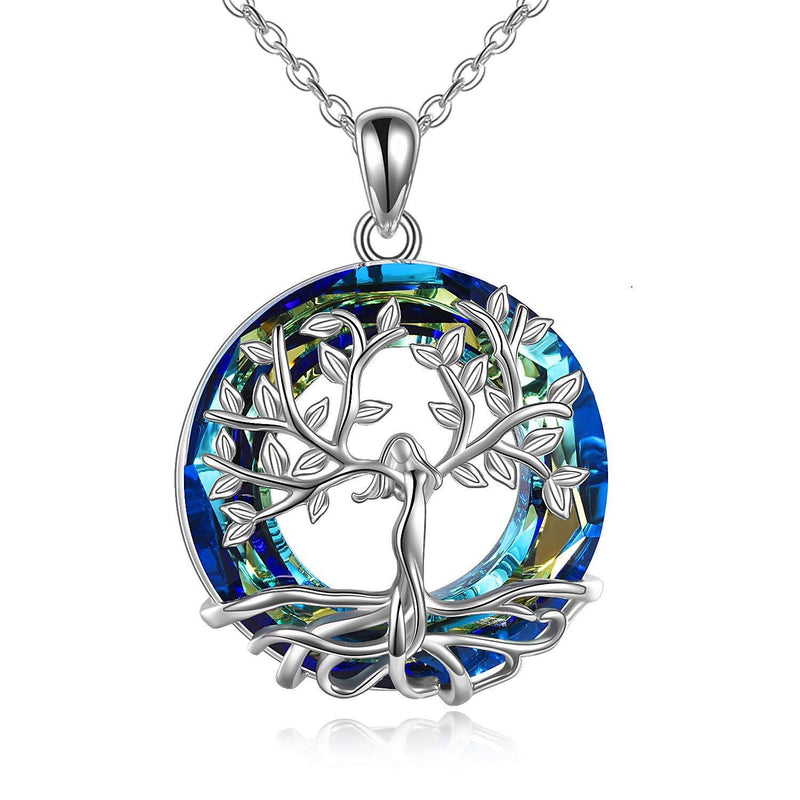 [Australia] - Tree of Life Necklace for Women 925 Sterling Silver Pendant with Crystal, Fine Jewellery Gifts for Wife, Mum and Girlfriend Blue 