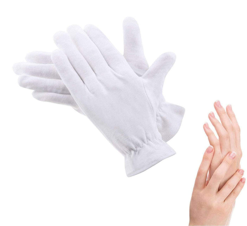 [Australia] - 100% Cotton Gloves for Eczema,1 Pairs White Cotton Moisturizing Gloves Over Night Bedtime | Cosmetic Inspection Premium Cloth Quality | Dry Sensitive Irritated Skin Spa Therapy Secure Wristband 1 Pairs 