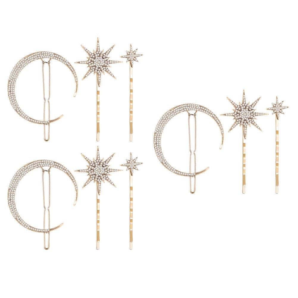 [Australia] - Lurrose 9 Pieces Stars and Moon Hair Clips Vintage Rhinestone Star Hair Pin Metal Alloy Moon Hair Barrettes for Women Girls Thick Hair Accessories 