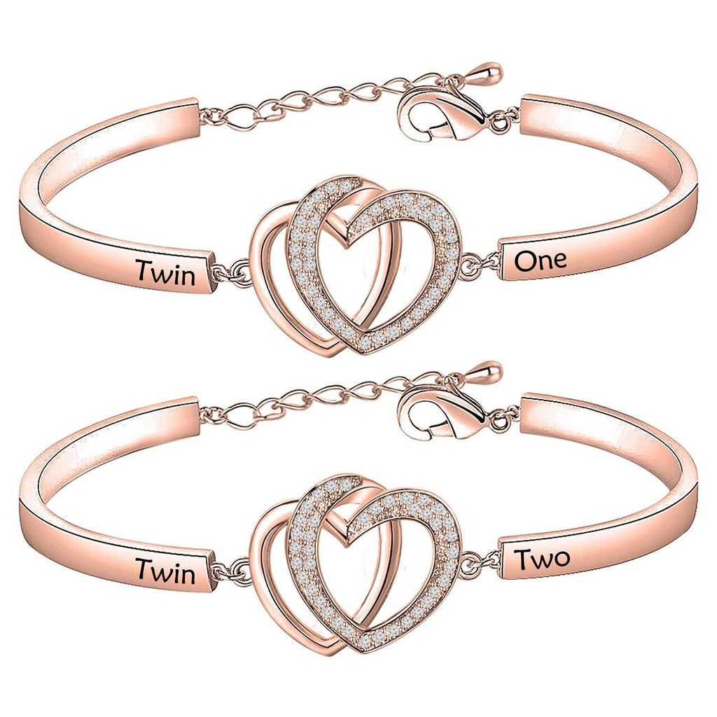 [Australia] - MYSOMY Twin Bracelets Twin One Twin Two Bracelet Set Twin Sisters Jewelry Twins Gifts Rose Gold Bracelet Set 