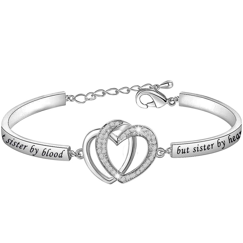 [Australia] - MYSOMY Not Sister by Blood but Sister by Heart Bracelet Best Friends Gifts for Sister in Law Soul Sister Gifts Unbiological Sister Gifts White Gold 
