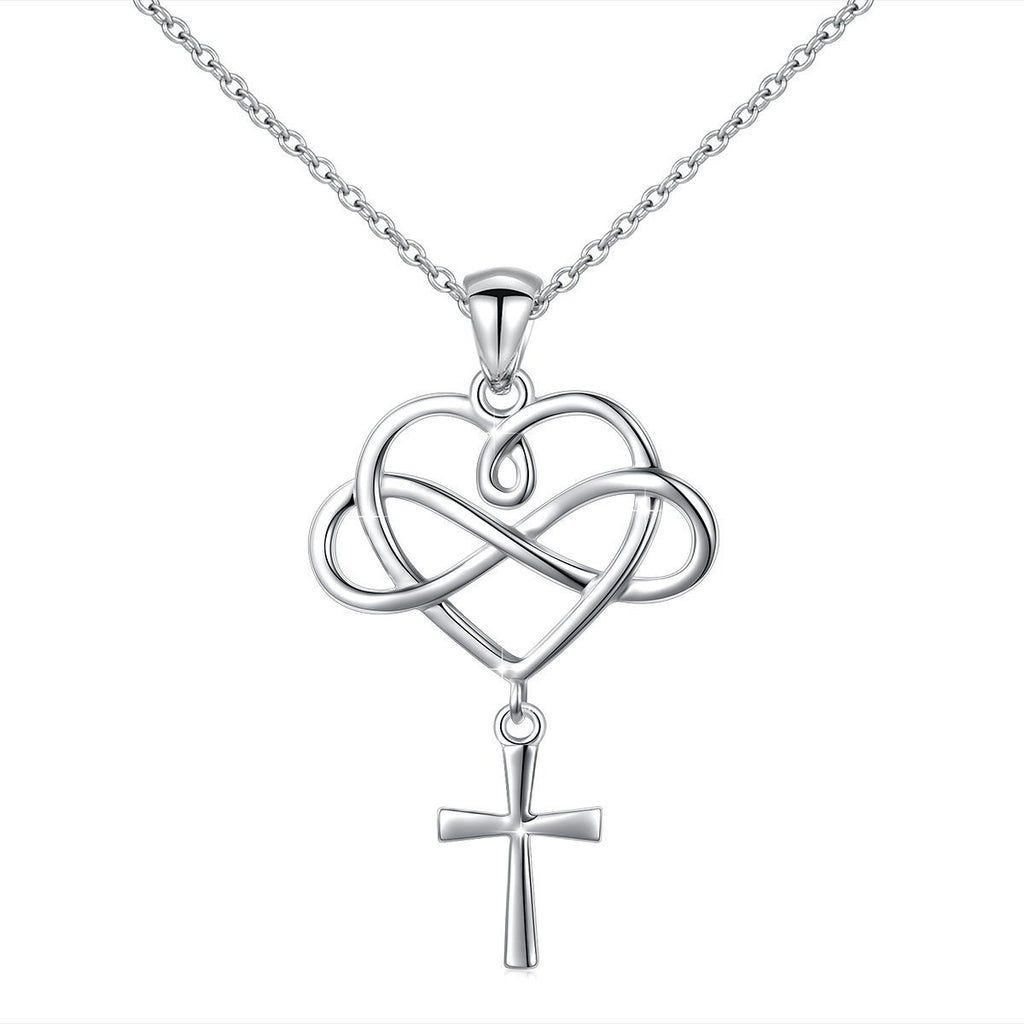 [Australia] - DAOCHONG 925 Sterling Silver Cross Heart Necklace for Women Teen Girls,Rolo Chain Pendant Necklace 