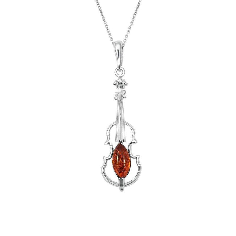 [Australia] - Kiara Jewellery 925 Sterling Silver Brown Amber Violin Pendant Necklace on 18" Sterling Silver Chain. 