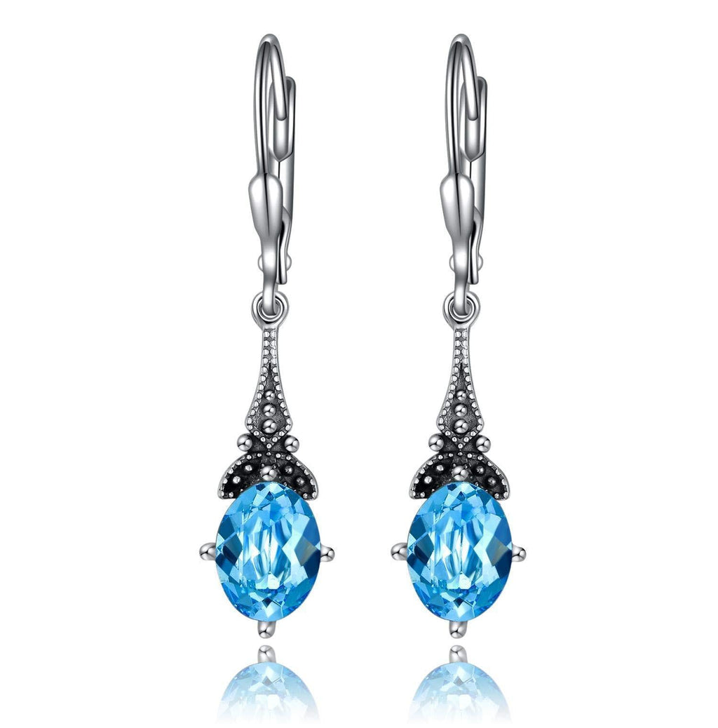 [Australia] - Vintage Drop Earrings 925 Sterling Silver Earrings with Aquamarine Crystal, Art Nouveau Style 