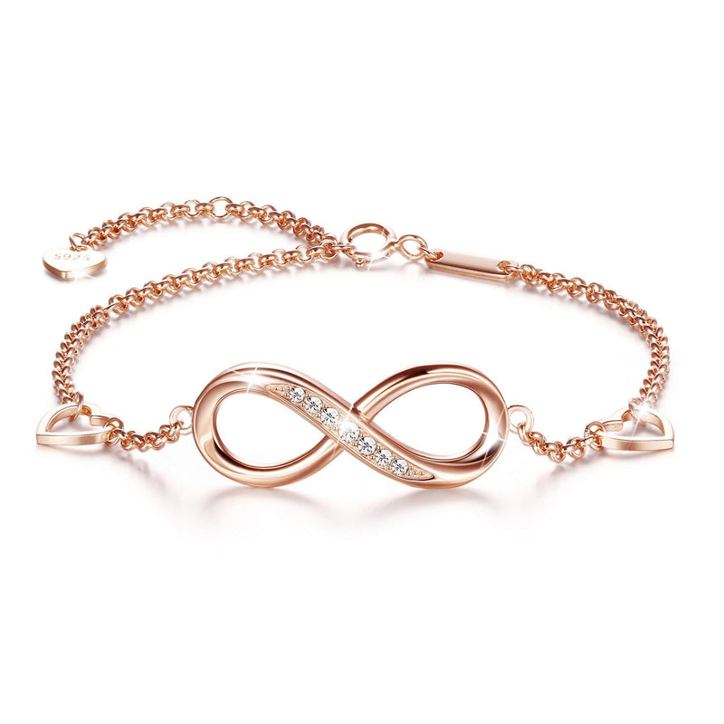 [Australia] - Sllaiss Infinity Love Bracelet Rose Gold Bracelet 925 Sterling Silver Bracelet for Women Austrian Crystal Bracelet Adjustable Endless Love Bracelet 