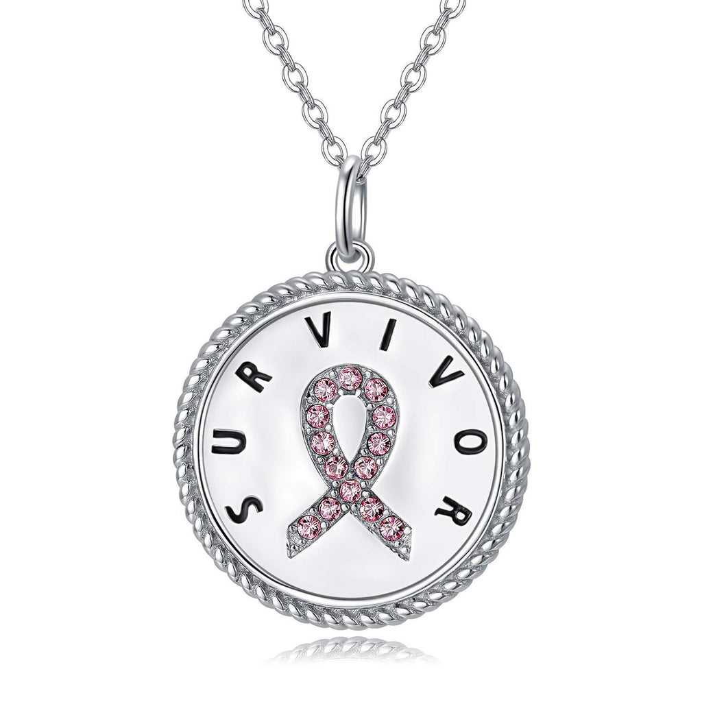 [Australia] - 925 Sterling Silver Cancer Awareness Necklace with Pink Crystal, Breast Cancer Inspirational Jewellery Gifts for Women 