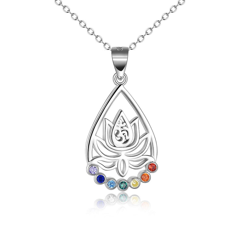 [Australia] - VENACOLY Chakra Necklace Sterling Silver Rose Gold/Sliver/Oxidation Lotus Flower Pendant Necklace Spiritual Yoga Jewellery Gifts for Women Men Platinum plated 