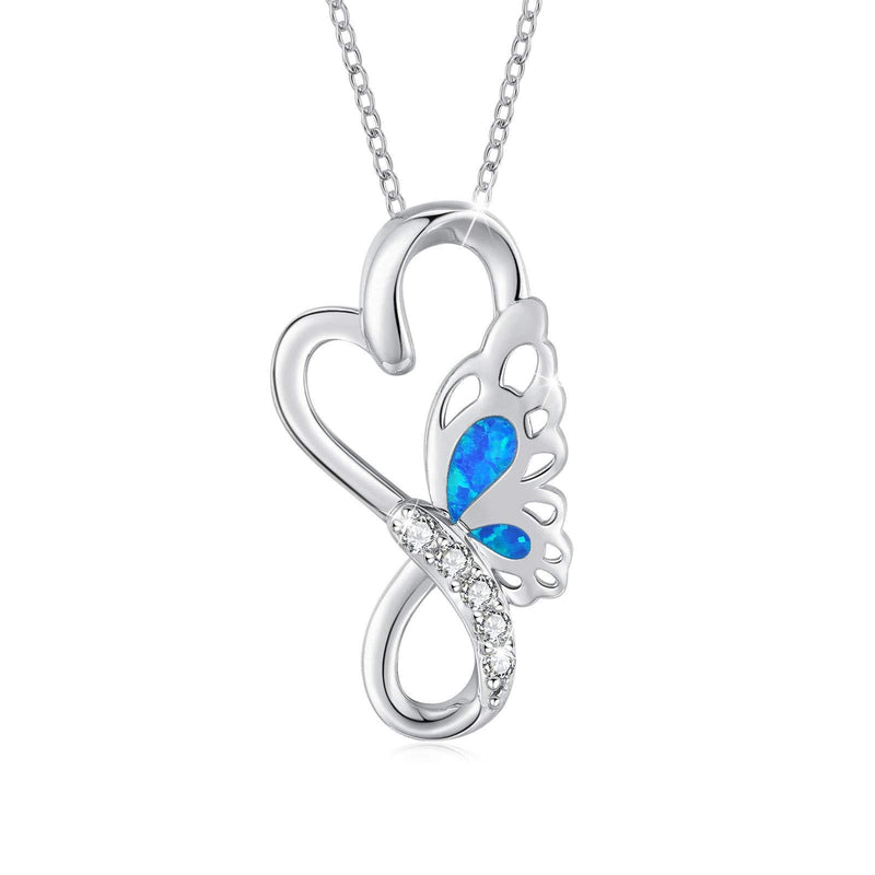 [Australia] - Butterfly Pendant Necklace 925 Sterling Silver Opal Butterfly Necklace for Women Butterfly Infinity Necklace Butterfly Jewellery for Girls 