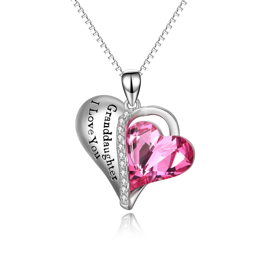 [Australia] - Gifts for Her, 925 Sterling Silver"I Love You Forever" Heart Pendant Necklace with Light Blue Crystal, AOBOCO Jewellery Birthday Gifts for women Pink 02 