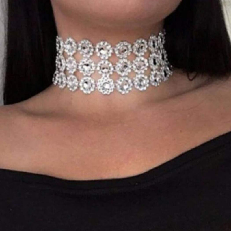 [Australia] - TseenYi Fashion Necklace Simple Three Layers of Crystal Lace Choker for Women and Girls 