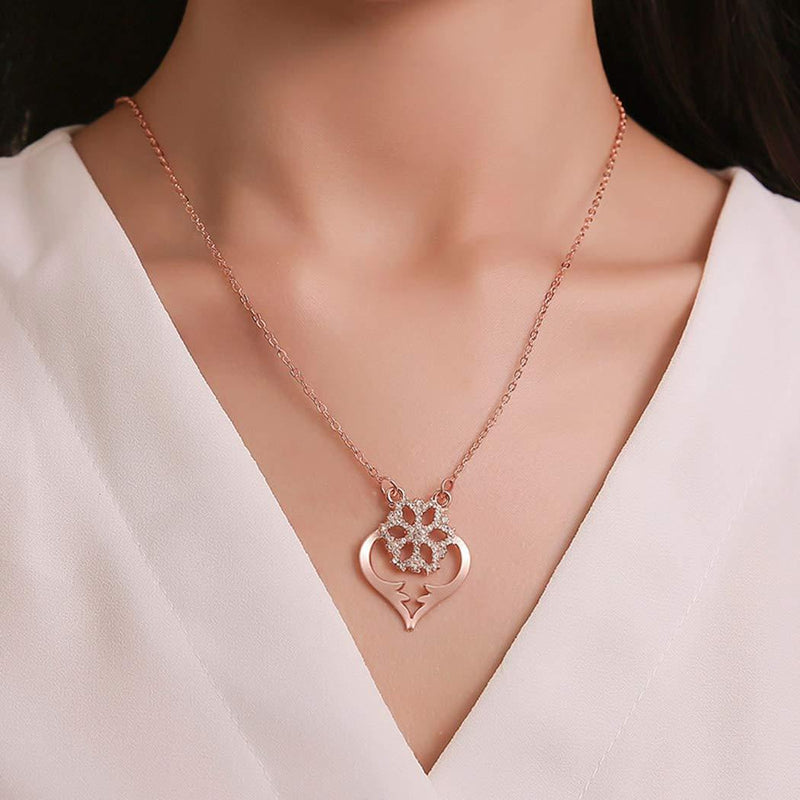 [Australia] - TseenYi Snowflake Flower Pendant Necklace Rose Gold Heart Love Necklace Choker Cubic Zirconia CZ Necklace Chain Jewelry for Women and Girls (Rose Gold) 