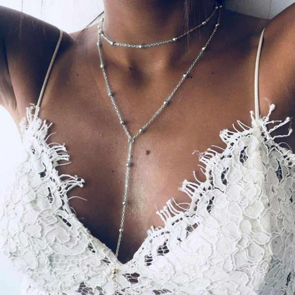 [Australia] - TseenYi Fashion Multilayer Necklace Simple Tassel Bead Chain Jewelry for Women and Girls (Silver) Silver 