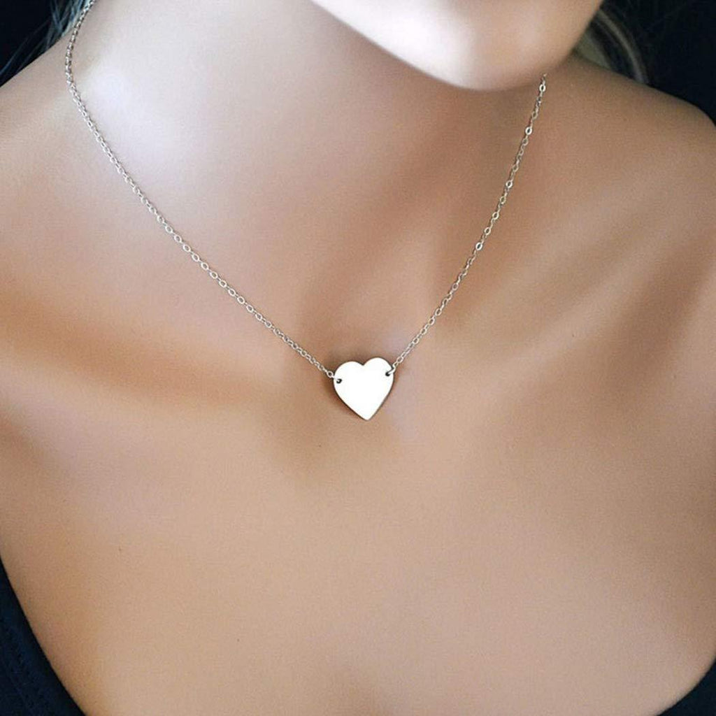 [Australia] - TseenYi Boho Necklace Simple Sequined Heart Pendant Fashion Jewelry for Women and Girls (Silver) Silver 