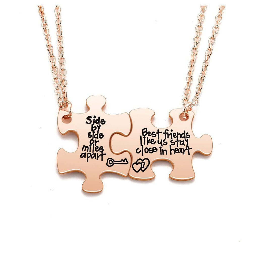 [Australia] - Jovivi Friendship Necklaces for 2,BBF Silver Jigsaw Puzzle Piece Pendant Necklace Jewellery Set for Women Girls Rose Gold 