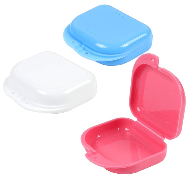 [Australia] - ZCDA Denture Box, Retainer Case, 3 Pcs Retainer Box for Braces, Denture, Retainer, Mouth Guard, Dry and Breathable (Pink, White, Blue) 