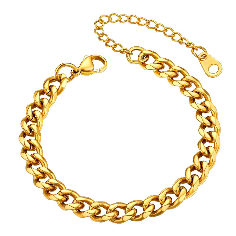 [Australia] - U7 Sturdy Cuban Chain Bracelet for Men Women, Black/18K Gold Plated Stainless Steel, W:3/6/9/12 MM, L:16/19/21 cm, Come Gift Box 05. 6mm Wide- 18k Gold Plated 16.0 Centimetres 