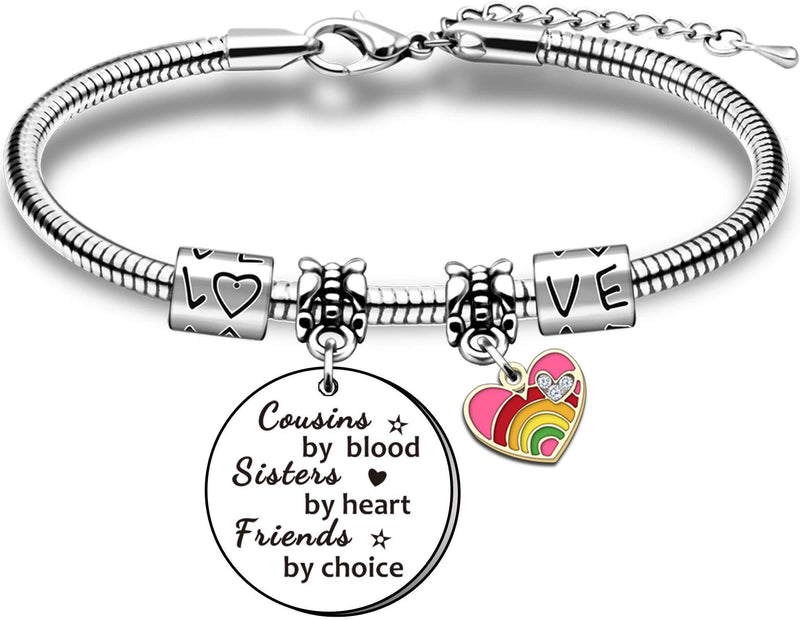 [Australia] - TTOVEN Cousins Bracelet,Cousins By Blood Sisters By Heart Friends By Choice Charm Lovely Heart Rainbow Gifts For Christmas Birthday Wedding Valentines 