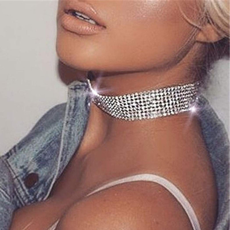 [Australia] - IYOU Boho Rhinestone Choker Necklace Silver Crystal Necklaces Party Prom Festival Chain Jewelry for Women and Girls 