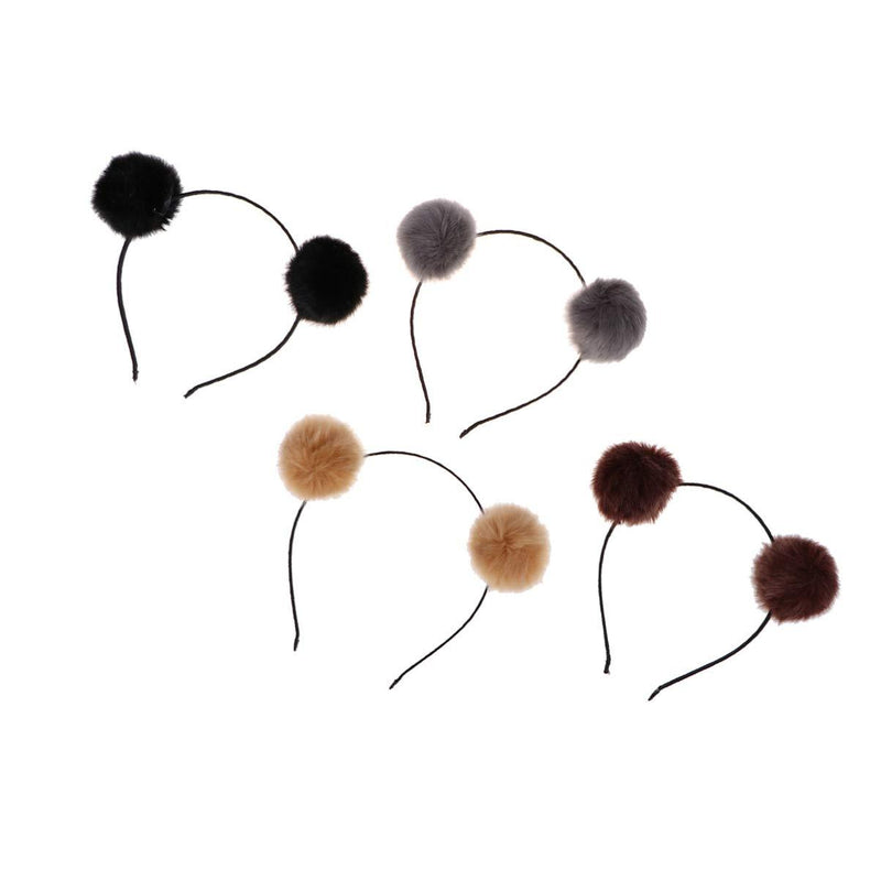 [Australia] - Minkissy Pom Ball Headband, 4pcs Furry Cat Ear Hairband Party Costume Puff Hairhoop for Halloween Christmas Birthday（Random Color) 