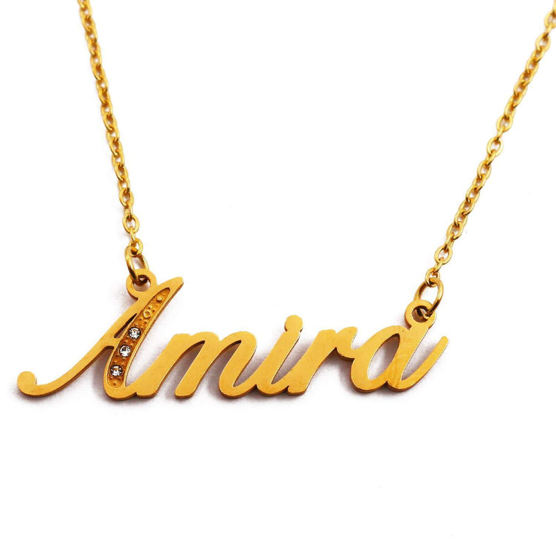 [Australia] - Amira Italic Personalised Name Necklace With Cubic Zirconia Gold Plated, Custom Dainty Name Pendants, Jewellery for Ladies, Girlfriend, Mother, Sister, Friends 