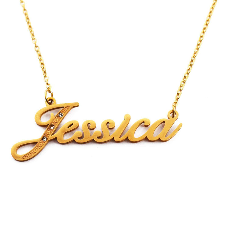 [Australia] - Jessica Italic Personalised Name Necklace With Cubic Zirconia Gold Plated, Custom Dainty Name Pendants, Jewellery for Ladies, Girlfriend, Mother, Sister, Friends 