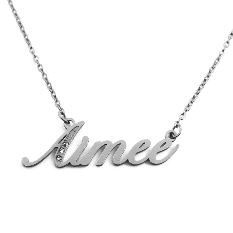 [Australia] - Aimee Italic Personalised Name Necklace With Cubic Zirconia Silver Tone , Custom Dainty Name Pendants, Jewellery for Ladies, Girlfriend, Mother, Sister, Friends 