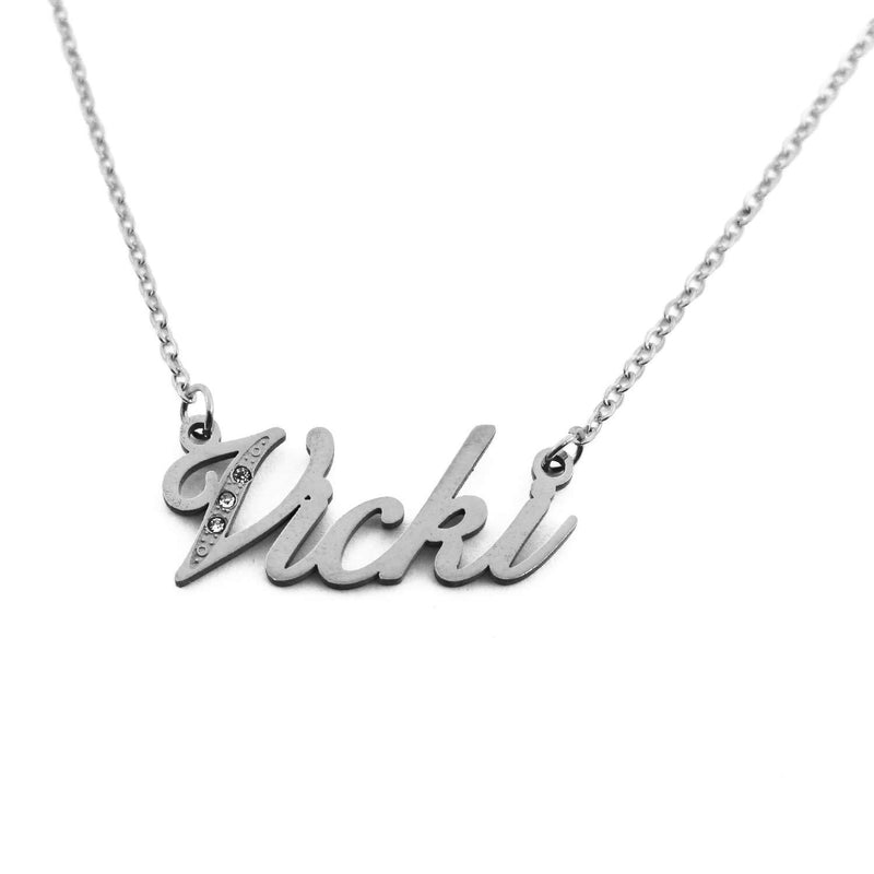 [Australia] - Vicki Name Necklace Personalised Italic Silver Tone, Custom Dainty Name Pendants, Jewellery for Ladies, Girlfriend, Mother, Sister, Friends 