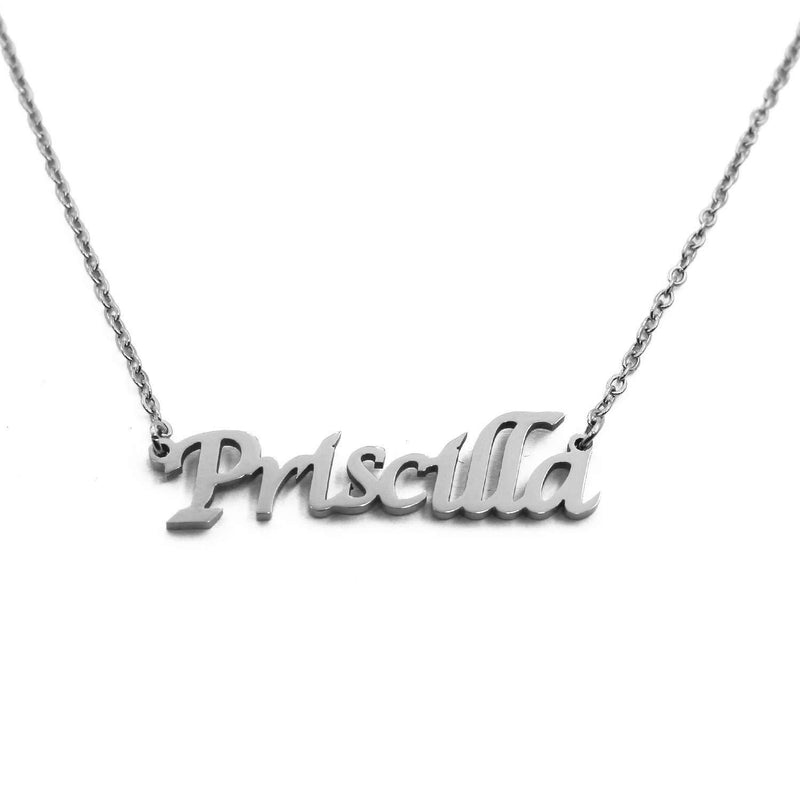 [Australia] - Priscilla Personalised Name Necklace- Silver Tone-Custom Name Pendants, Jewellery for Ladies, Girlfriend, Mother, Sister, Friends 