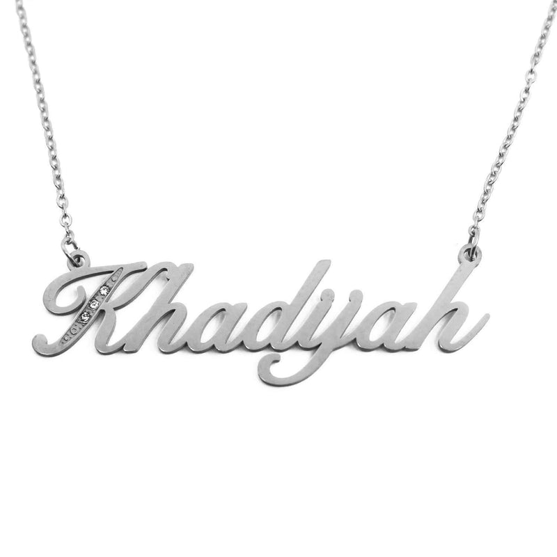 [Australia] - Khadijah Italic Personalised Name Necklace With Cubic Zirconia Silver Tone , Custom Dainty Name Pendants, Jewellery for Ladies, Girlfriend, Mother, Sister, Friends 