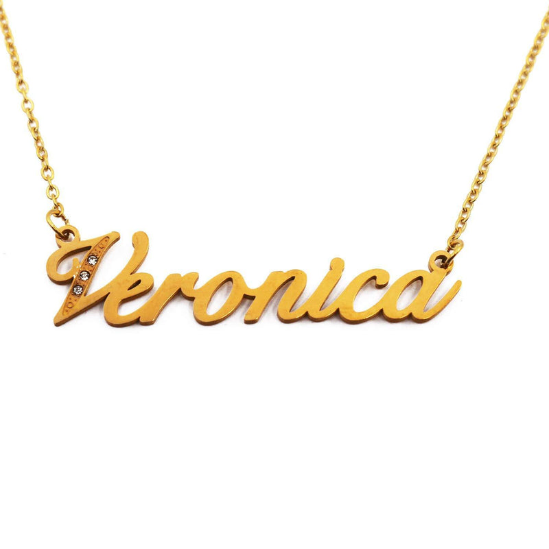 [Australia] - Veronica Italic Personalised Name Necklace With Cubic Zirconia Gold Plated, Custom Dainty Name Pendants, Jewellery for Ladies, Girlfriend, Mother, Sister, Friends 