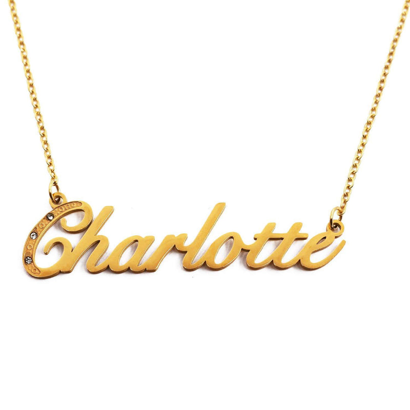 [Australia] - Charlotte Italic Personalised Name Necklace With Cubic Zirconia Gold Plated, Custom Dainty Name Pendants, Jewellery for Ladies, Girlfriend, Mother, Sister, Friends 