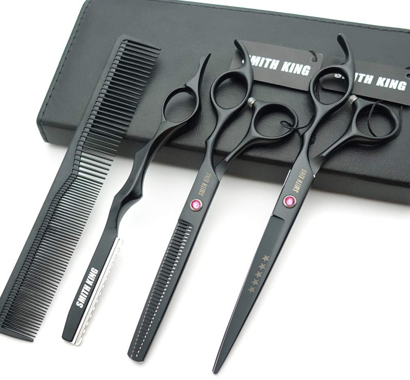 [Australia] - 7.0 inch hair scissors set Hair cutting scissors & thinning scissors with razor combs in 1 set (Black) 