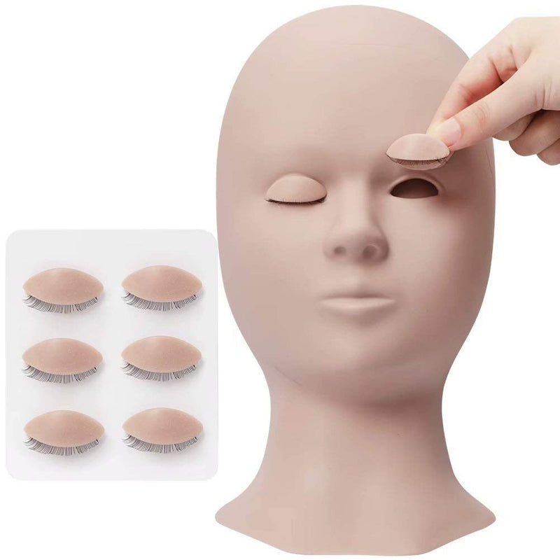 [Australia] - Eyelash Training Mannequin for Eyelash Extensions with 4 Pairs Replaced Eyelids Mannequin Head Soft-Touch Silicone Rubber Makeup Head Training Head with Removable Replacement Eyelids Light Coffee 