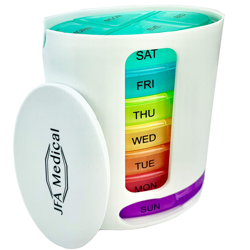 [Australia] - JFA Medical Weekly Oval Pill Box Organiser/Reminder for Medicines Supplements, Vitamins, 7days, 4 compartments per Day – Morning, Noon, Evening and Bed 