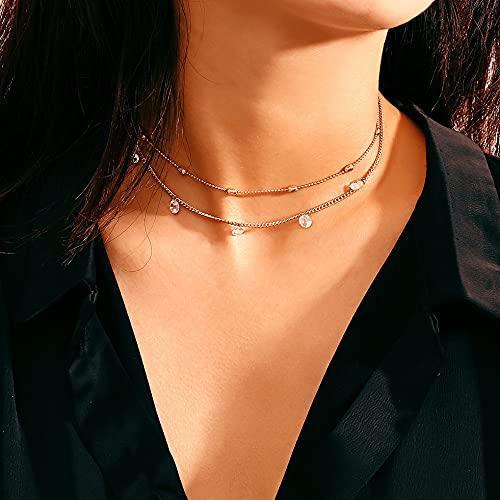 [Australia] - Zoestar Boho Layered Necklace Silver Crystal Necklaces Chain Beaded Choker Jewelry for Women and Girls 