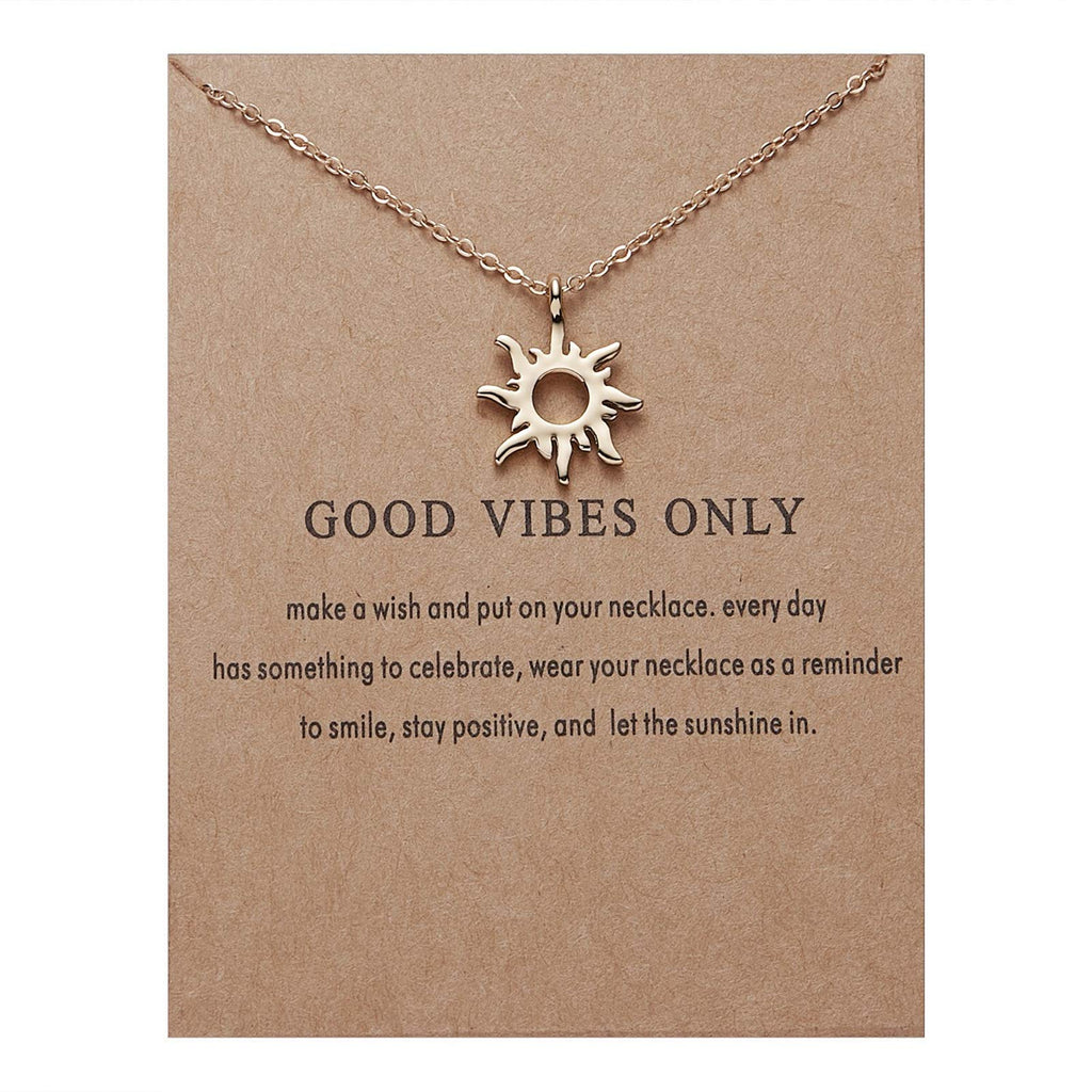 [Australia] - ZBOMR Golden Sun Necklace Clavicle Chain, Fashion Sunshine Sunlight Pendant Necklace and Message Card Friendship Exquisite Necklace Female Gold 