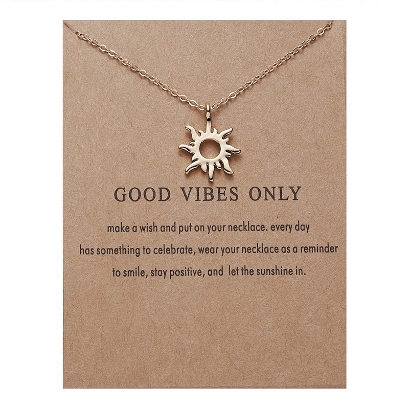 [Australia] - ZBOMR Golden Sun Necklace Clavicle Chain, Fashion Sunshine Sunlight Pendant Necklace and Message Card Friendship Exquisite Necklace Female Gold 