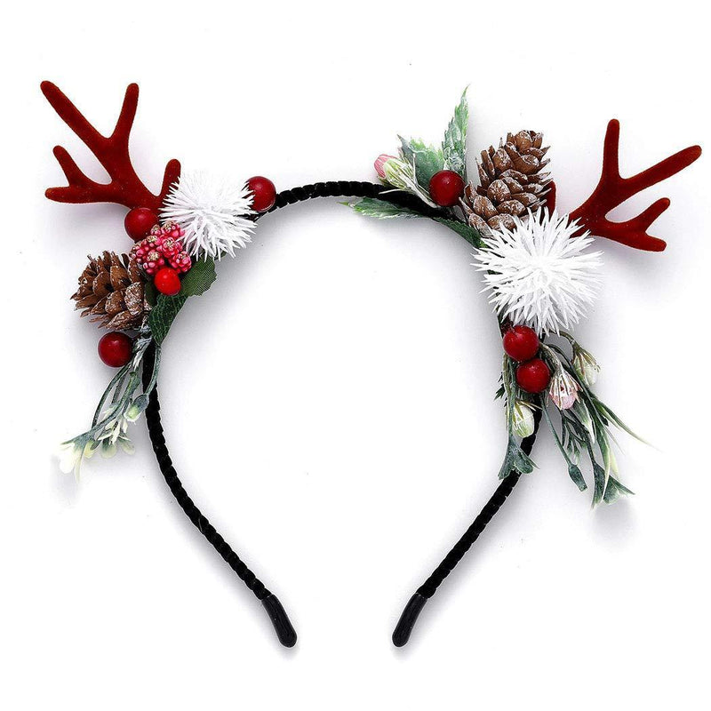 [Australia] - Unicra Christmas Headband Flower Antlers Headband Elk Deer Animal Horns Headwear Hair Piece Halloween Hair Accessories for Women and Girls (C) C 