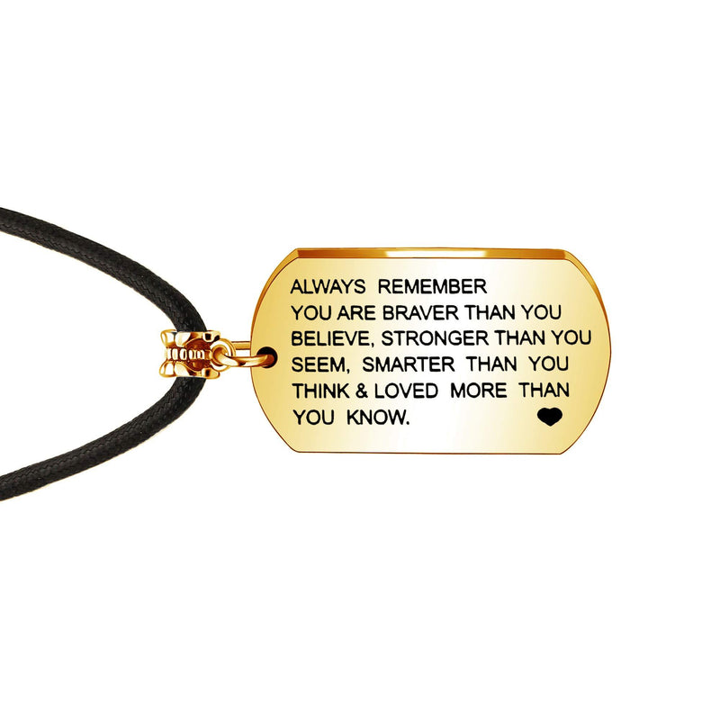 [Australia] - Coagurmes Inspirational Leather Rope Necklace Always Remember You are Braver Stronger Smarter Than You Think Family Friend Gift Always Remember Style B Gold 