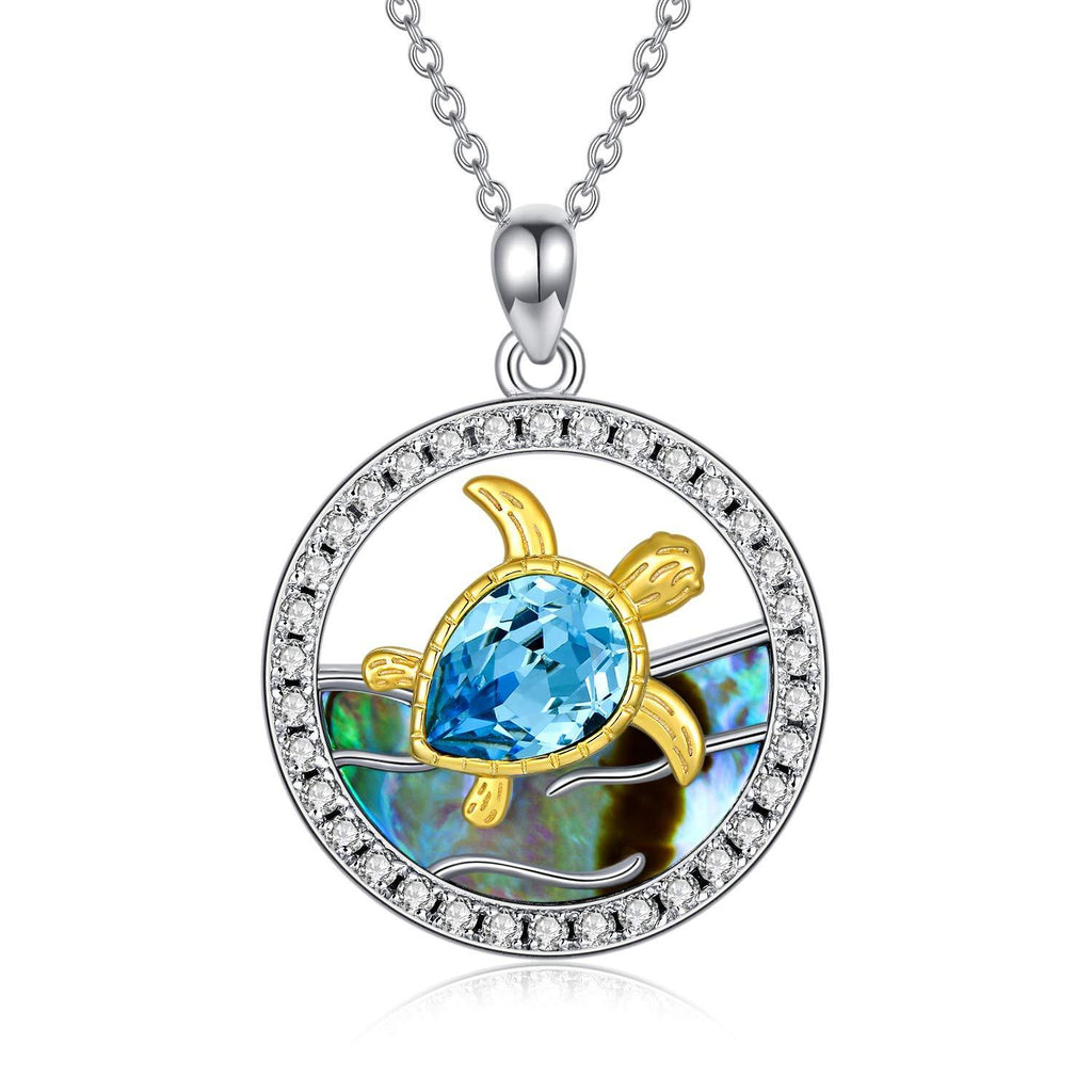 [Australia] - Turtle Necklace Sterling Silver Simulated Opal/White Shell/Abalone Shell Necklaces, Birthday Jewellery Gifts for Women Girls Her Abalone shell necklace 