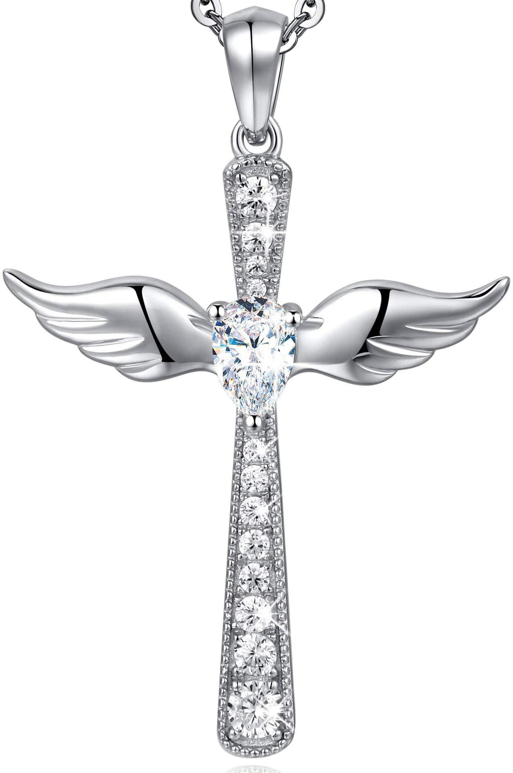 [Australia] - Cross Necklace Women Men Silver Angel Wings Fashion Simple 925 Sterling Silver Cross Pendant Necklace B: Wind 