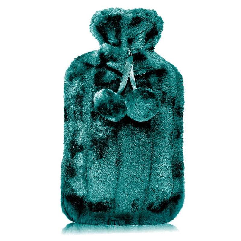 [Australia] - Hot Water Bottle with Fluffy Fur Cover and Pom Poms – Large - Pain Relief and Cosy Comfort (Aqua Green) by Life Healthcare Aqua Green 