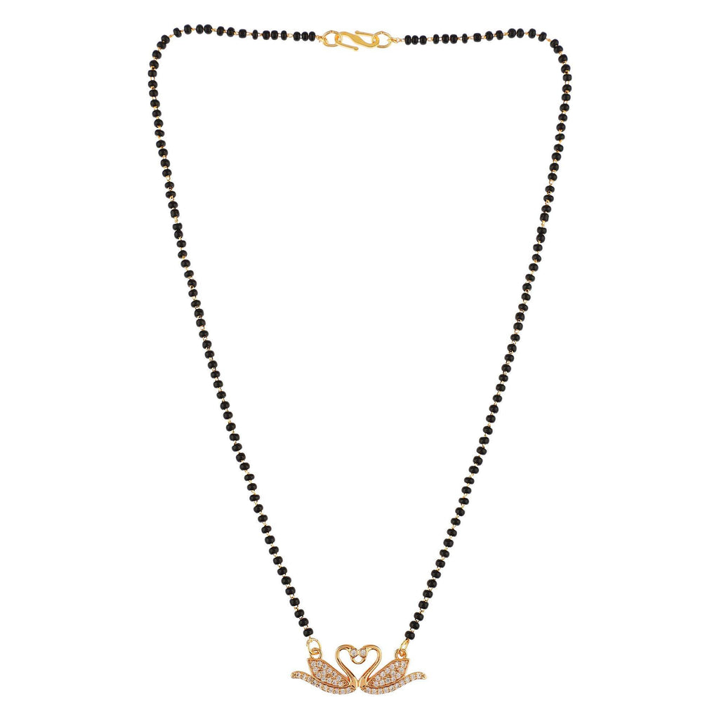 [Australia] - Efulgenz Mangalsutra Indian Black Beaded Gold Tone CZ Cubic Zirconia Swan Pendant Necklace Jewellery 